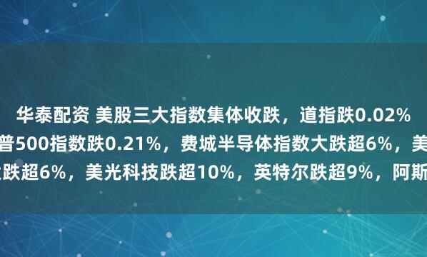 华泰配资 美股三大指数集体收跌，道指跌0.02%，纳指跌0.66%，标普500指数跌0.21%，费城半导体指数大跌超6%，美光科技跌超10%，英特尔跌超9%，阿斯麦、AMD跌超7%